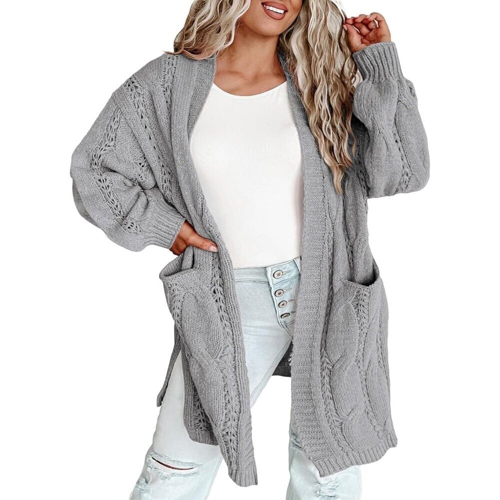 Plus Size Cardigan Knit Lightweight Open Front Pockets Fall Sweater